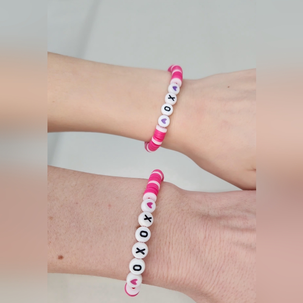 Mommy and Me Matching Pink "XO" Clay Beaded Custom Bracelets
